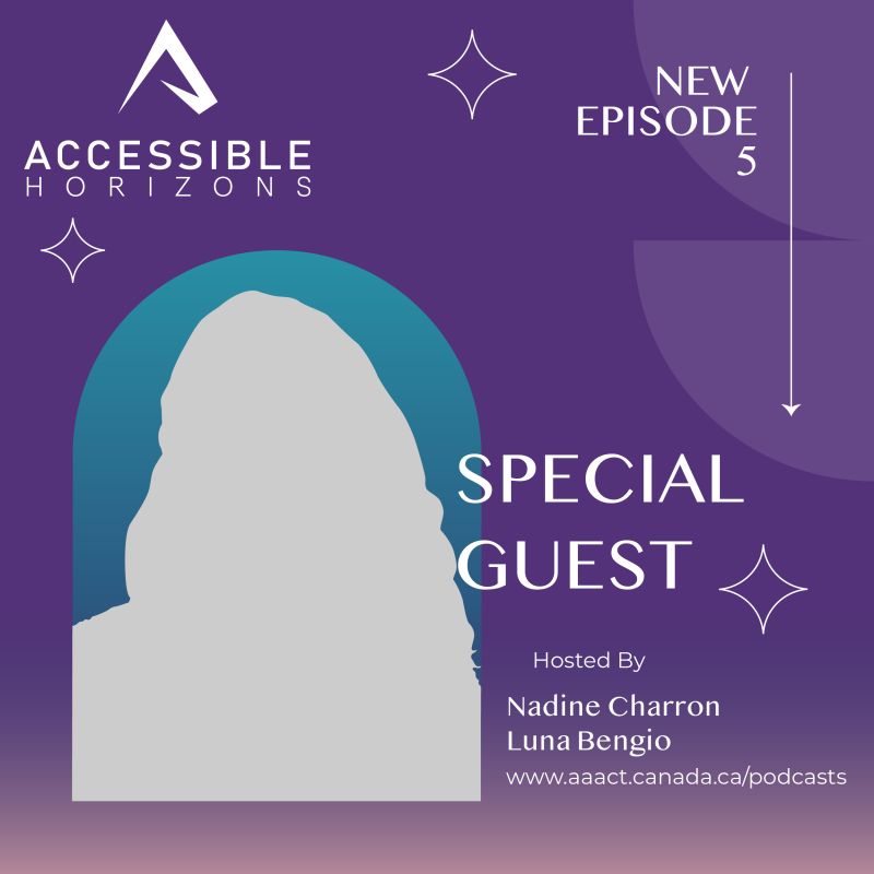 Accessible Horizons banner, advertising episode 5 of the podcast. There is a silhouette of a special guest.